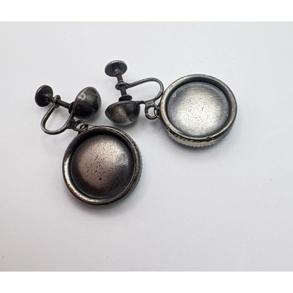 Faux Turquoise Polka Dot Enamel Earrings Silver Tone Clip On Retro Boho - Picture 3 of 6